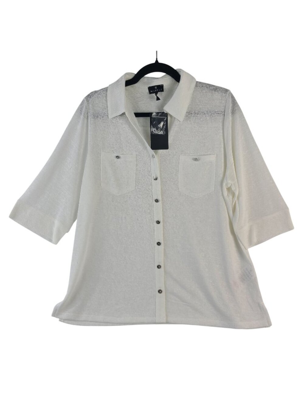 NEW Marble White Relaxed Fit Button-Up Shirt With 3/4 Sleeves Women's Sz XL
